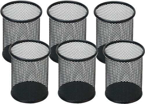 Pen Holder Pencil Holder Mesh Metal Pen Cup Holder Pencil Cup Holder for Desk Office Home Pen Organizer Black, 6 Pack by SNOWCOOLERPenHoldersforOffice