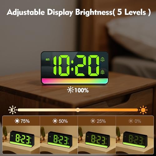 ALANAS Large Display RGB Digital Alarm Clock for Bedrooms, Dynamic Color Night Lights, Dual Alarms, Snooze, Dimmer/3 Volume, USB Ports, Plug in Clocks for Kids, Teens, Seniors, and Heavy Sleepers - Image 5