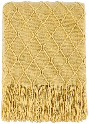 BOURINA Mustard Throw Blanket 60x80 Inch Boho Knit Soft Throw Sofa Blanket by BOURINA