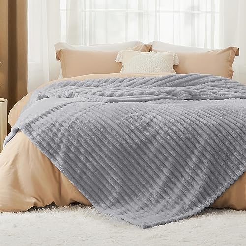 Bedsure Soft Queen Size Blanket for Bed Light Grey 90"x90" - Image 2