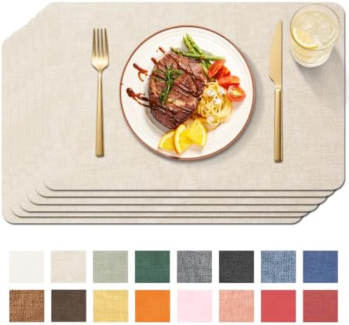 Maxpearl Faux Leather Placemats Set of 6, Easy to Clean, Beige by Maxpearl
