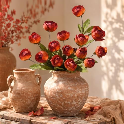 Waipfaru 6 Pcs 27" Faux Peonies Artificial Flowers for Vase, Burnt Orange - Image 2