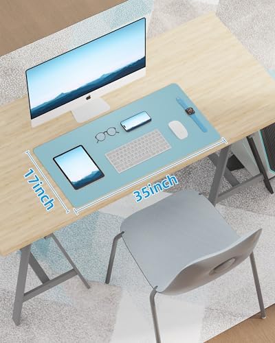 AFIING Leather Desk Pad Protector,Mouse Pad,Office Desk Mat, Non-Slip PU Leather Desk Blotter,Large Desk mat,Waterproof Keyboard mat for Office/Home/Decor (Light Blue,35"" x 17"") - Image 7