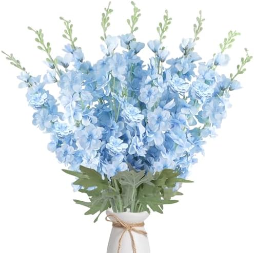 16Pcs Light Blue Delphinium Artificial Flower 33.5'' Long Stem Blue Flowers by COEWUR
