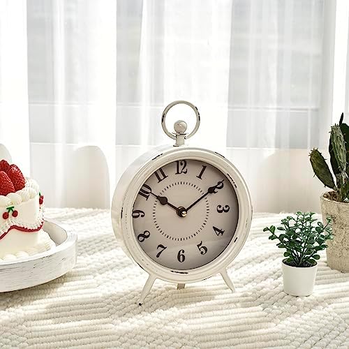 EMAX HOME Vintage Rustic White Table Clock on Stand, Decorative Desk & Shelf Clock, Rustic Mantel Farmhouse Non-Ticking - Image 4