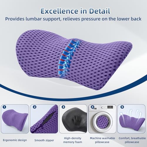 Lumbar Pillow, Memory Foam Lumbar Support Pillow for Office Chair and Car Seat, Ergonomic Streamline Back Pillow for Lower Back Pain Relief, Back Support Pillow for Sitting, Driving, Traveling - Image 2