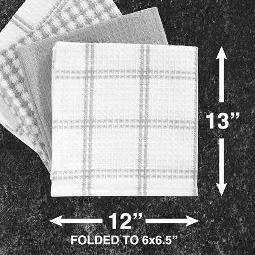 T-Fal Premium Waffle Dish Cloths: Highly Absorbent, Super Soft Long Lasting - 100% Cotton, 12"x13" Towel for Cleaning & Drying, (8-Pack), Gray - Image 3