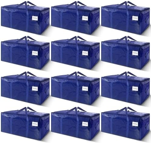 12 Pack Extra Heavy Duty Large Moving Bags with Strong Zipper & Carrying Handles, Sturdy Clothes Storage Bags Totes Bins, Packing Bag Move Boxes College Moving Supplies, Dark Blue - 24 gal by WTREE