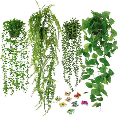 Fake Plants 4 Pack Artificial Hanging Plants Fake Potted Greenery by Belicoo