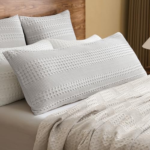 PHF Cotton Waffle Body Pillowcase 20" x 54", Light Grey, No Insert by PHF