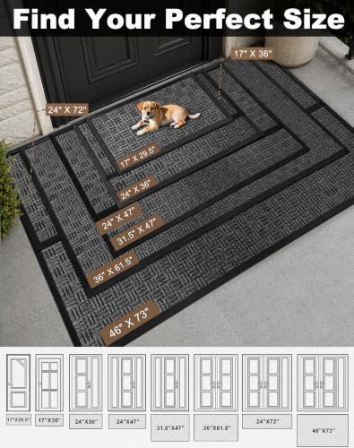 Mibao Front Door Mat Outdoor Entrance, 29.5" x 17" Heavy Duty Welcome Mat for Outdoor and Indoor, Waterproof Dirt Trapper Doormat, Super Absorbent Indoor Entryway Mat for Patio & Porch - Gray - Image 2