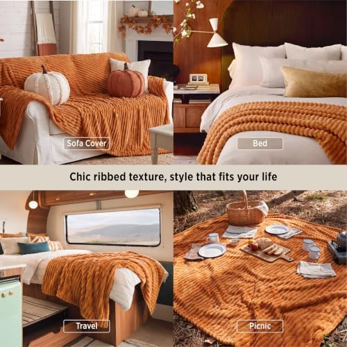 Bedsure Soft Queen Size Blanket for Bed Burnt Orange 90"x90" - Image 4