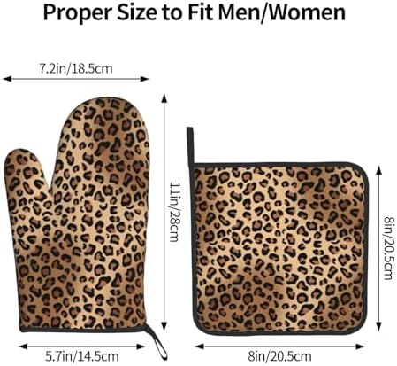 Brown Leopard Oven Mitts and Pot Holders Sets Animal Prints Oven Mitts Heat Resistant Striped Spots Kitchen Gloves Hot Pads Two Piece Set for Cooking Baking Grilling BBQ - Image 3
