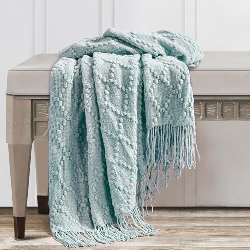 BOURINA Auqa Throw Blanket 50 x70 Inch Jacquard Throw Knitted Blanket - Image 4