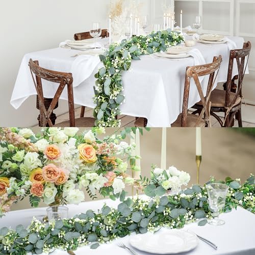 Sggvecsy 6 Pack Artificial Eucalyptus Garland Eucalyptus Leaves Vines Greenery Garland Faux Silver Dollar Eucalyptus Leaves for Table Party Wedding Indoor Outdoor Home Mantle Wall Decor - Image 4