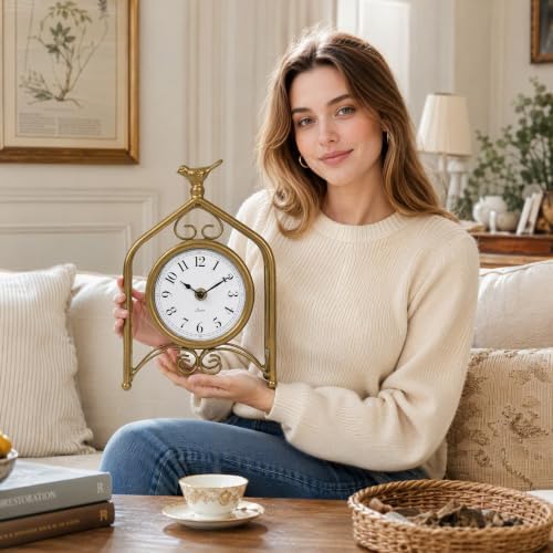 EMAX HOME Silent Desk Clock 9.8", Vintage Metal Frame Mantel Clock - Image 2