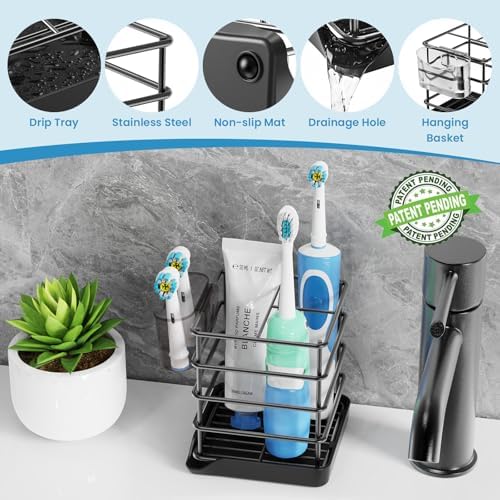 Toothbrush Holders, Bathroom Storage Organizer with Small Box,Black,3 Slots - Image 6