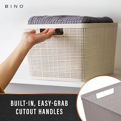 BINO Woven Plastic Basket | Large (Natural), 3-Pack | THE JUTE COLLECTION | Home Organization, Space-Saving Storage, Stylish Design | Plastic Storage Basket - Image 4