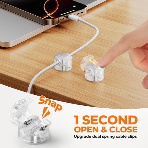 12 Pack Locking Spring Cable Clips, Rotatable Cord Organizer with Secure Lock Design, Adhesive Cord Holder for Desk Home Office Car Wall Charger Cable Management, Clear - Image 5