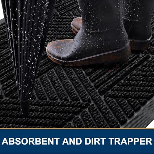Smiry Front Door Mat Outside Entrance, Low Profile Rubber Doormat, 47x23 - Image 3