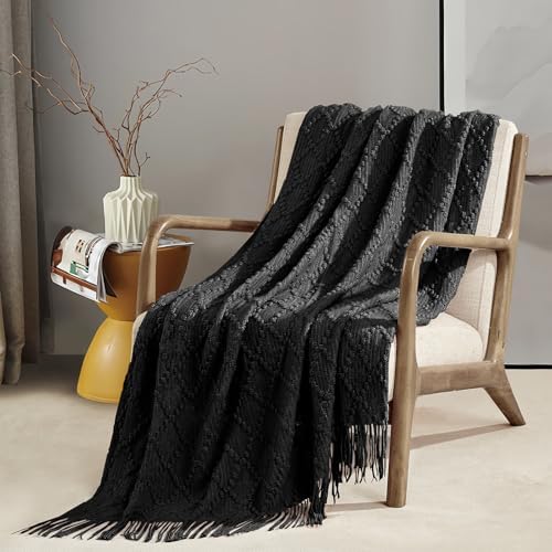 BOURINA Black Throw Blanket 50 x70 Inch Jacquard Throw Knitted Blanket - Image 2