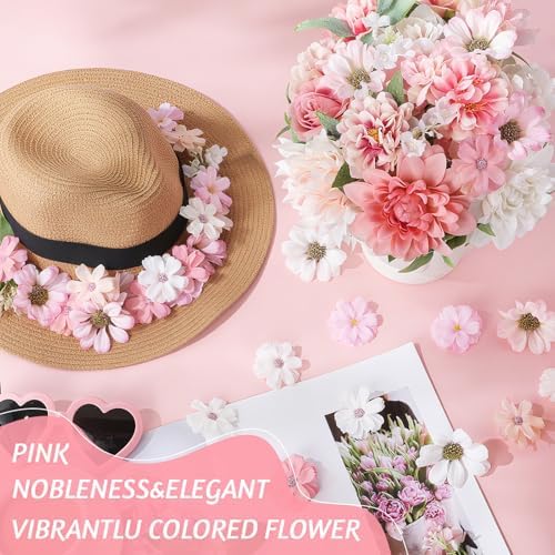 Janinka 100 Pcs Assorted Fake Flower Heads with Long Stem,Pink - Image 5