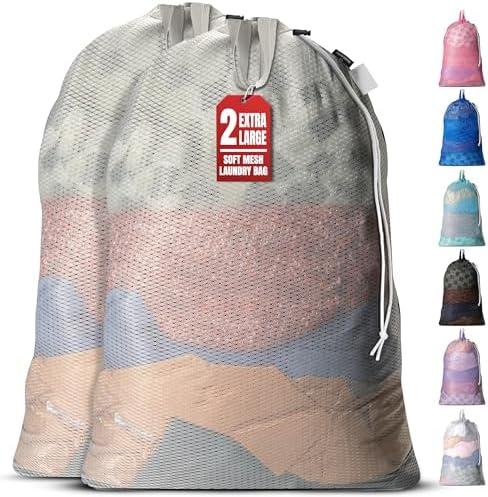 Handy Laundry Mesh XL Laundry Bag 24"x36" 2-Pack with Shoulder Strap, Grey by Handy+Laundry