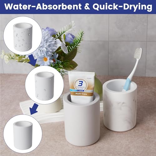 Drying Stone Toothbrush Holder, Diatomite Toothbrush Holders for Bathroom Counter, Quick Drying Electric Toothbrush and Toothpaste Holder Bathroom Organizer, Marble White - Image 5