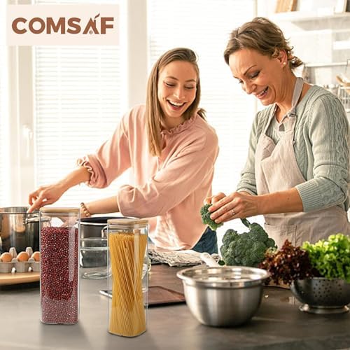 ComSaf Pasta Containers Storage 2.2 Qt, Spaghetti Jar, Set of 3 Tall Jars - Image 6