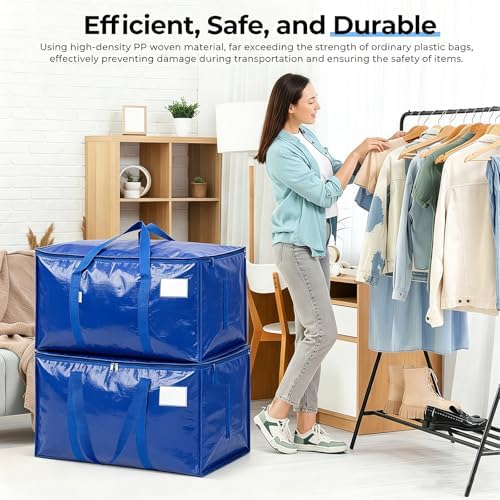 Extra Large Storage Bags, 23 Gallon Capacity, Waterproof Moving Totes with Handles and Label Pocket, Heavy Duty Zipper, Polypropylene Woven Fabric, Foldable Design (2 Pack Blue) - Image 5