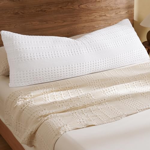PHF Cotton Waffle Body Pillowcase 20" x 54", White, No Insert by PHF