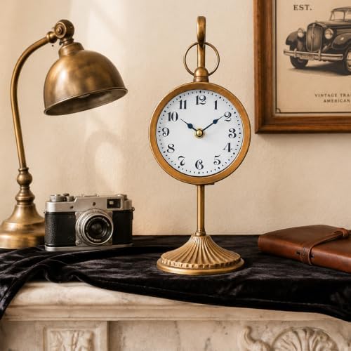 Vintage Gold Metal Table Clock, Small Farmhouse Table Clock, Silent Battery Operated Non-Ticking Desk and Shelf Clocks for Living Room, Kitchen, Shelf, Bedroom Decor - Image 5