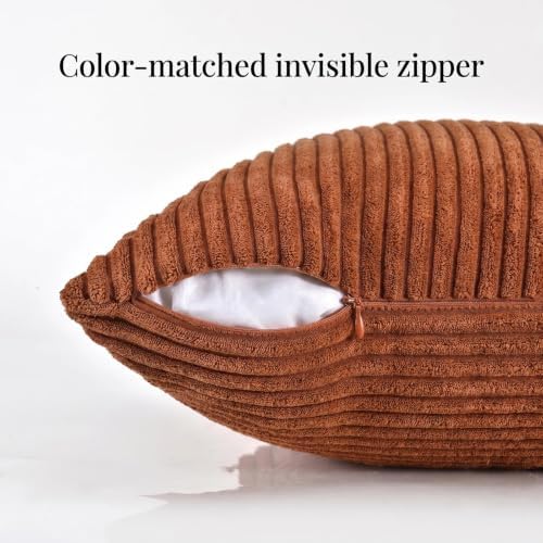 Fancy Homi 2 Packs Rust Samll Decorative Throw Pillow Covers 12x12 Inch with for Living Room Couch Bed, Farmhouse Boho Home Decor, Soft Corss Patchwork Corduroy Square Terracotta Cushion Case 30x30 cm - Image 3