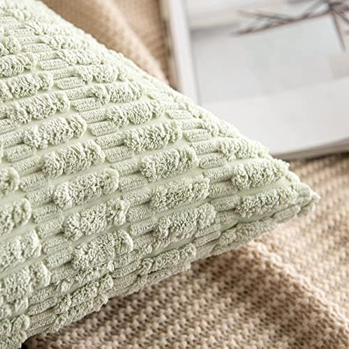 MIULEE Corduroy Decorative Throw Pillow Covers 18x18 Light Green Pack of 2 - Image 3