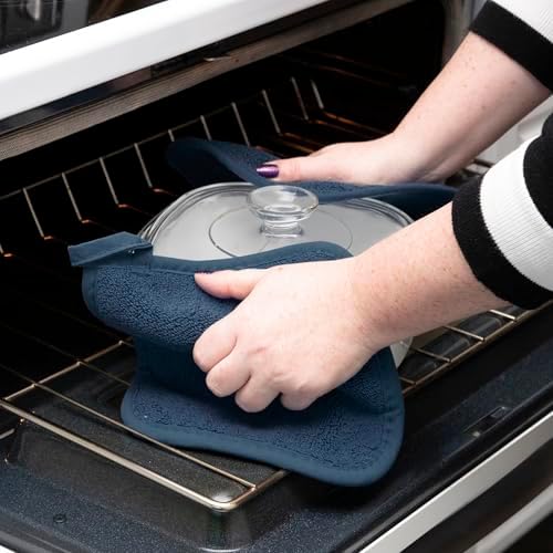 RITZ Terry Potholder & Hot Pad: Unparalleled Heat Resistant, Durable 100% Cotton – Ergonomically Designed for Optimal Grip – Easy-Care Machine Washable – 4-Pack, Midnight - Image 4