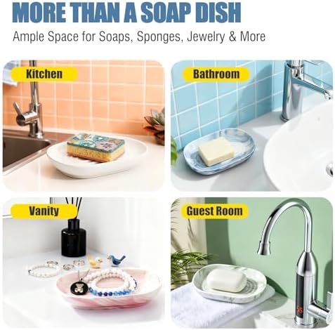 OTHIX Ceramic White Soap Dish for Shower & Bathroom Sink, Decorative Bar Soap Holder for Kitchen, Cute Soap Dishes Tray for Sponges, Jewelry (White) - Image 4