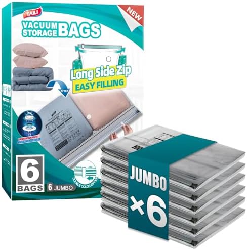 TAILI 6 Pack Vacuum Storage Bags, Jumbo LONG SIDE ZIP(39x28 inch), Clear by TAILI
