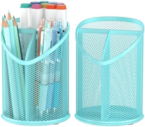 Delifox 2 Pack Pen Holder Mesh Round Pencil (Blue) by Delifox