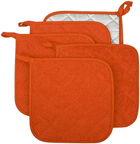 100% Cotton Kitchen Everyday Basic Terry Pot Holder Heat Resistant Coaster Potholder for Cooking and Baking Set of 5 Orange by Lifaith