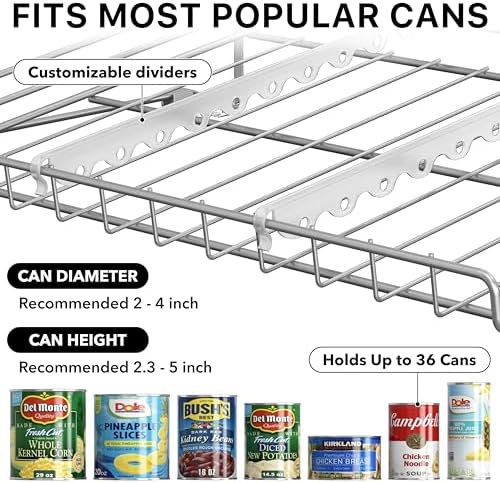Simple Houseware Stackable Can Rack, Silver, Adjustable Plastic Dividers, Holds 36 Cans - Image 6