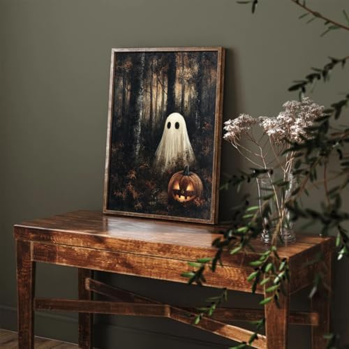 RETRART Vintage Halloween Ghost Wall Decor Pumpkin Head Wall Art Print 11x14 inch Horror Decor, for Bedroom, Kitchen Spooky Wall Decor, Moody Fall Forest Gallery Style Canvas Picture -Unframed - Image 5