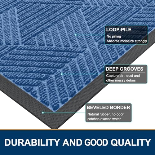 Smiry Front Door Mat Outside Entrance, Low Profile Rubber Doormat, 35x23 - Image 4