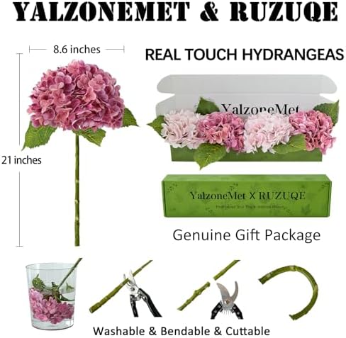YalzoneMet 4 Pcs Real Touch Hydrangea Artificial Flower Lifelike 21'' Long Stem Latex Hydrangea Flower for Thanksgiving Home Kitchen Decor Wedding Christmas Table Centerpiece 2 Pink + 2 Rose Pink - Image 3