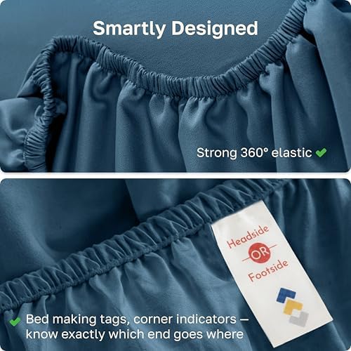 California Design Den 100% Cotton Sateen Queen Size Fitted Sheets, Blue - Image 5