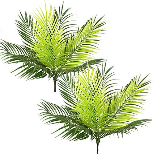 PASYOU Artificial Palm Tree, Plastic Plants Greenery Fake Tropical Shrubs Faux Big Leaves for Home Indoor Outdoor Garden DIY Basket Planter Filler Wedding Party Decoration UV Resistant - 2 Pack by PASYOU