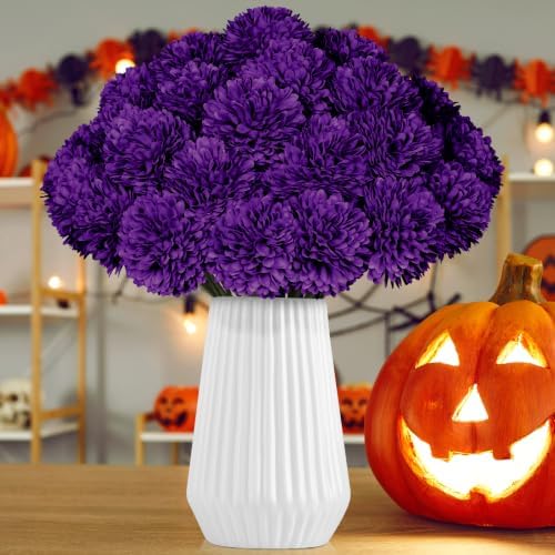 36 Pcs Purple Artificial Chrysanthemums Flowers Fake Mums Silk Vintage Ball Flower for Home Decor Indoor Floral Arrangement Table Centerpiece - Image 7