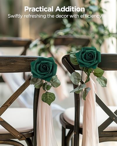 InnoGear Fake Roses 50 Pcs Hunt Green Flowers Artificial Faux Foam Floral - Image 3