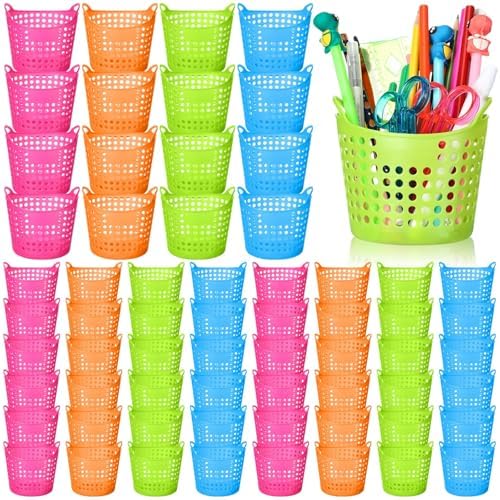 Teling 64 Pcs Plastic Pencil Cup Bulk, Round Pen Holder 4 Colors by Teling