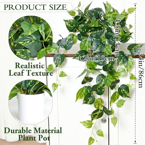 Fake Plants, Artificial Plants Indoor, 34" Fake Hanging Pothos Vines, 2PCS - Image 3