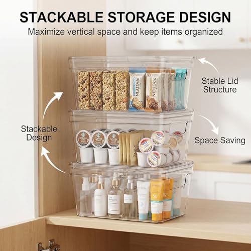 MOONEDGE 2 Pack 10x6x5 Stackable Small Clear Storage Bins with Lids - Image 3